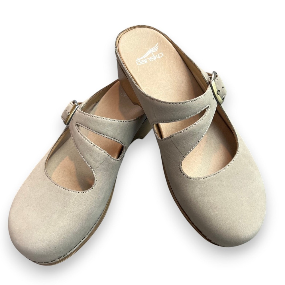 Dansko Mary Jane Clogs Shoes Womens 40 9.5/10 Taupe Leather Mules Clogs Comfort